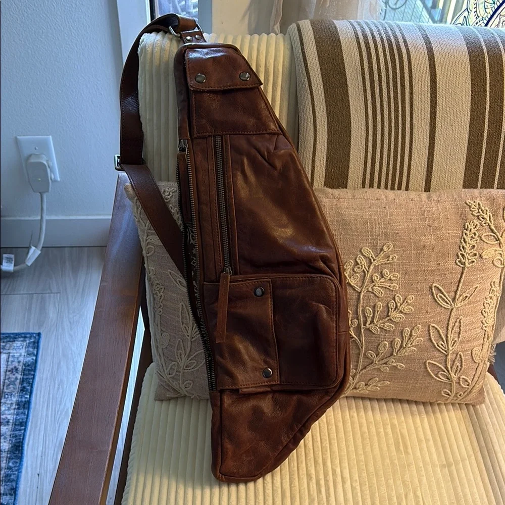 We The Free Vintage Brown Leather Bag with Studded Detail - Picture 2 of 4